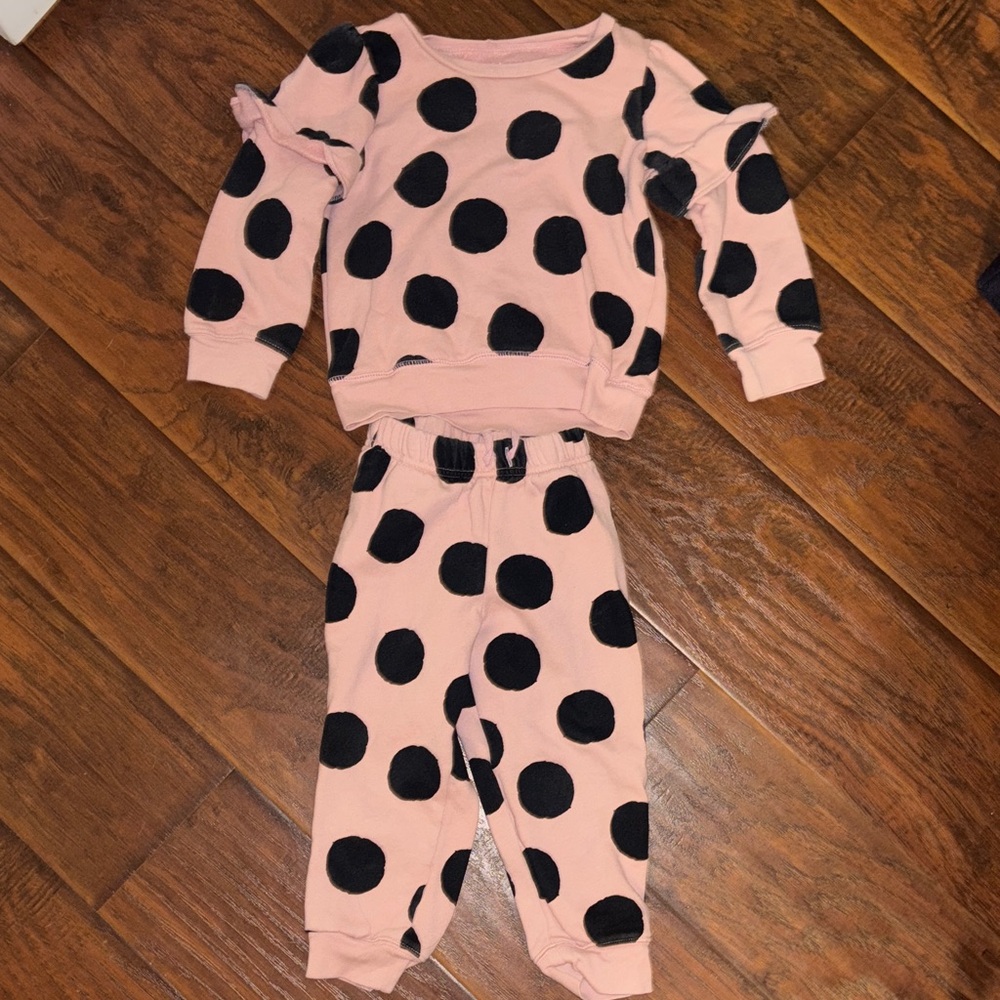 Adorable Pink and Black Polka Dot Sweat Suit set